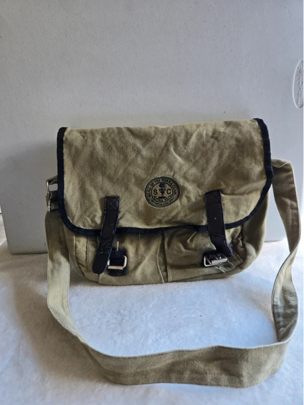 Sierra Club Green Canvas Backpack / Rucksack with Brown Faux Leather Straps
